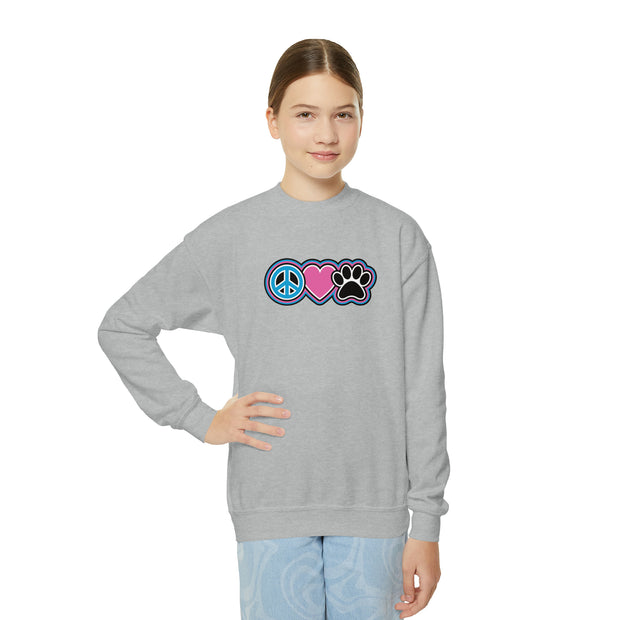 Peace Love and Paw Youth Crewneck Sweatshirt