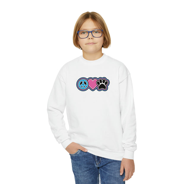 Peace Love and Paw Youth Crewneck Sweatshirt