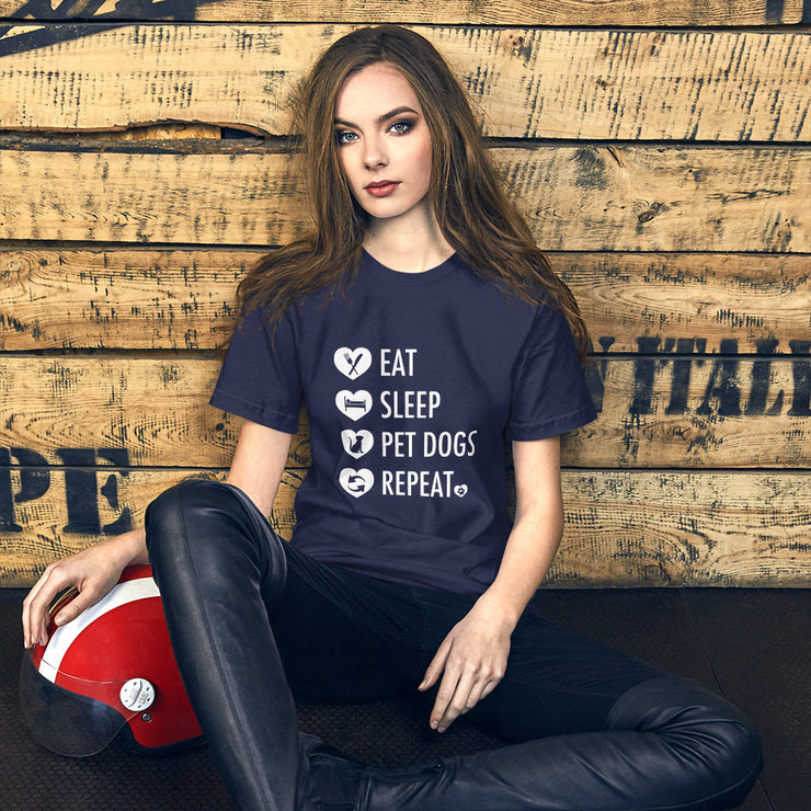 Eat, Sleep, Pet Dogs, Repeat Ladies t-shirt
